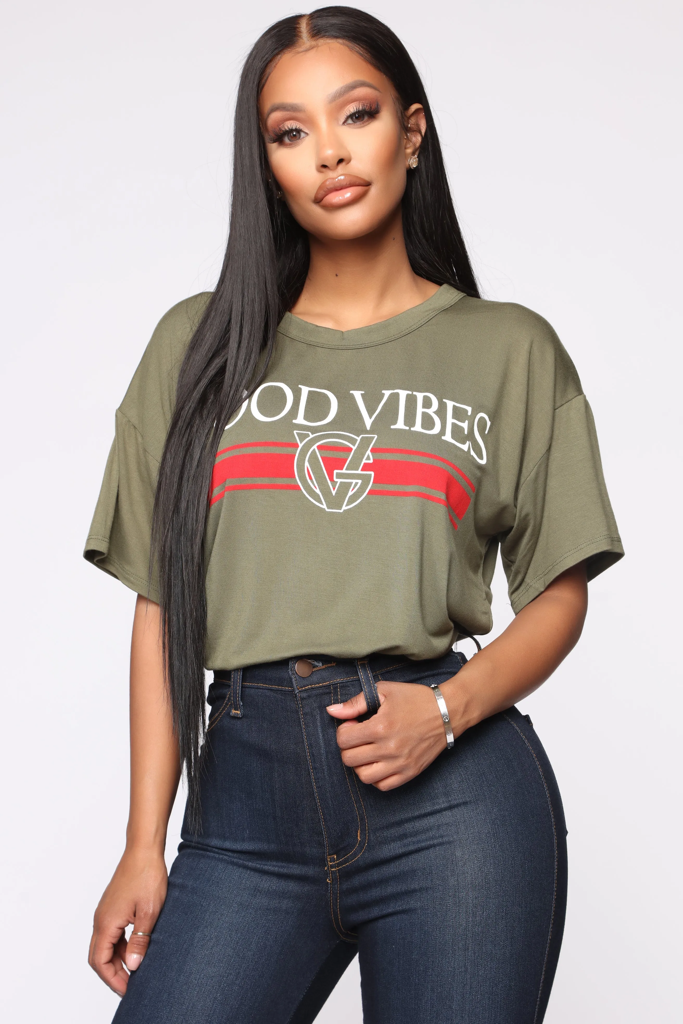 Always Good Vibes Tee - Olive