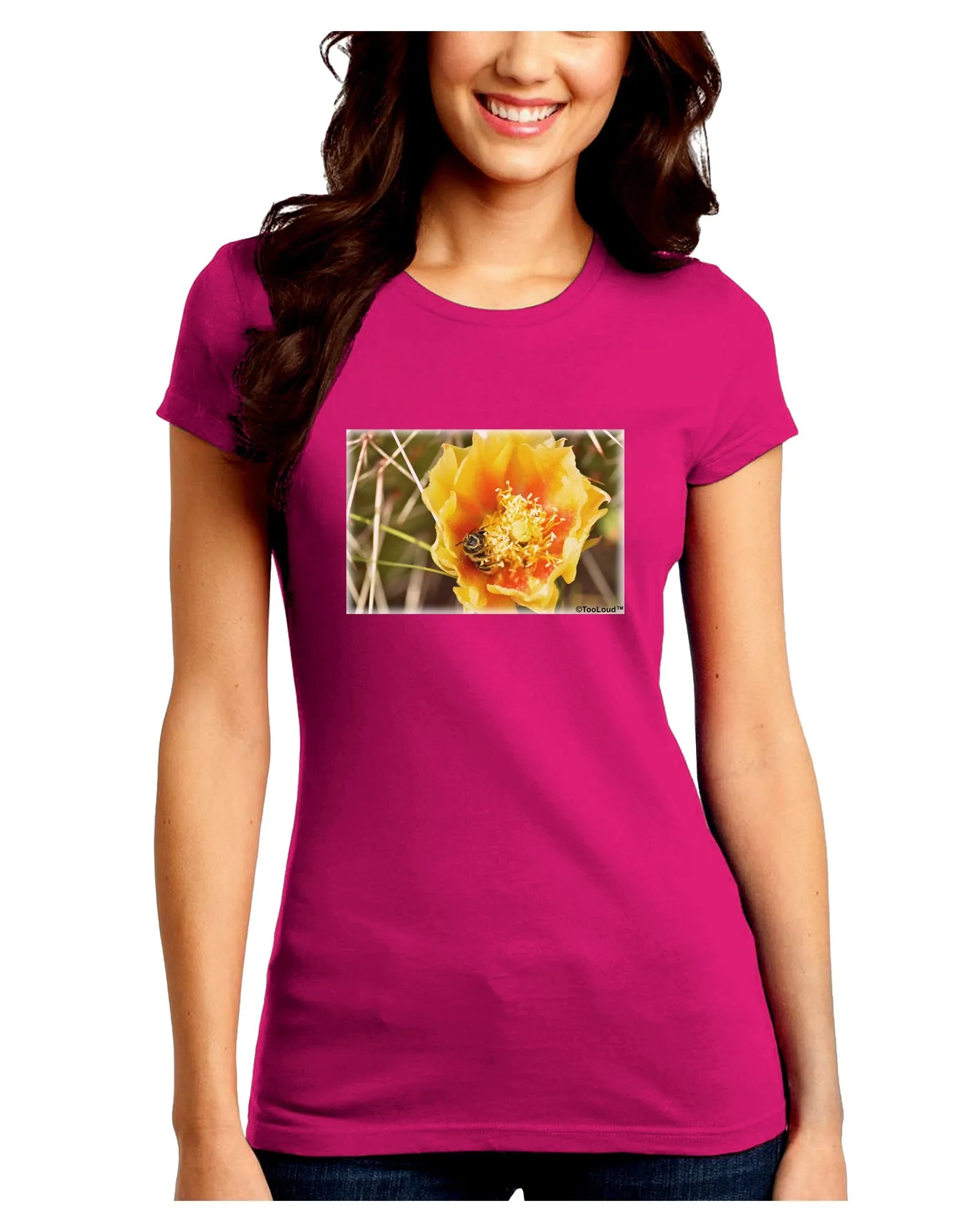 Bee Cactus Juniors Petite Crew Dark T-Shirt