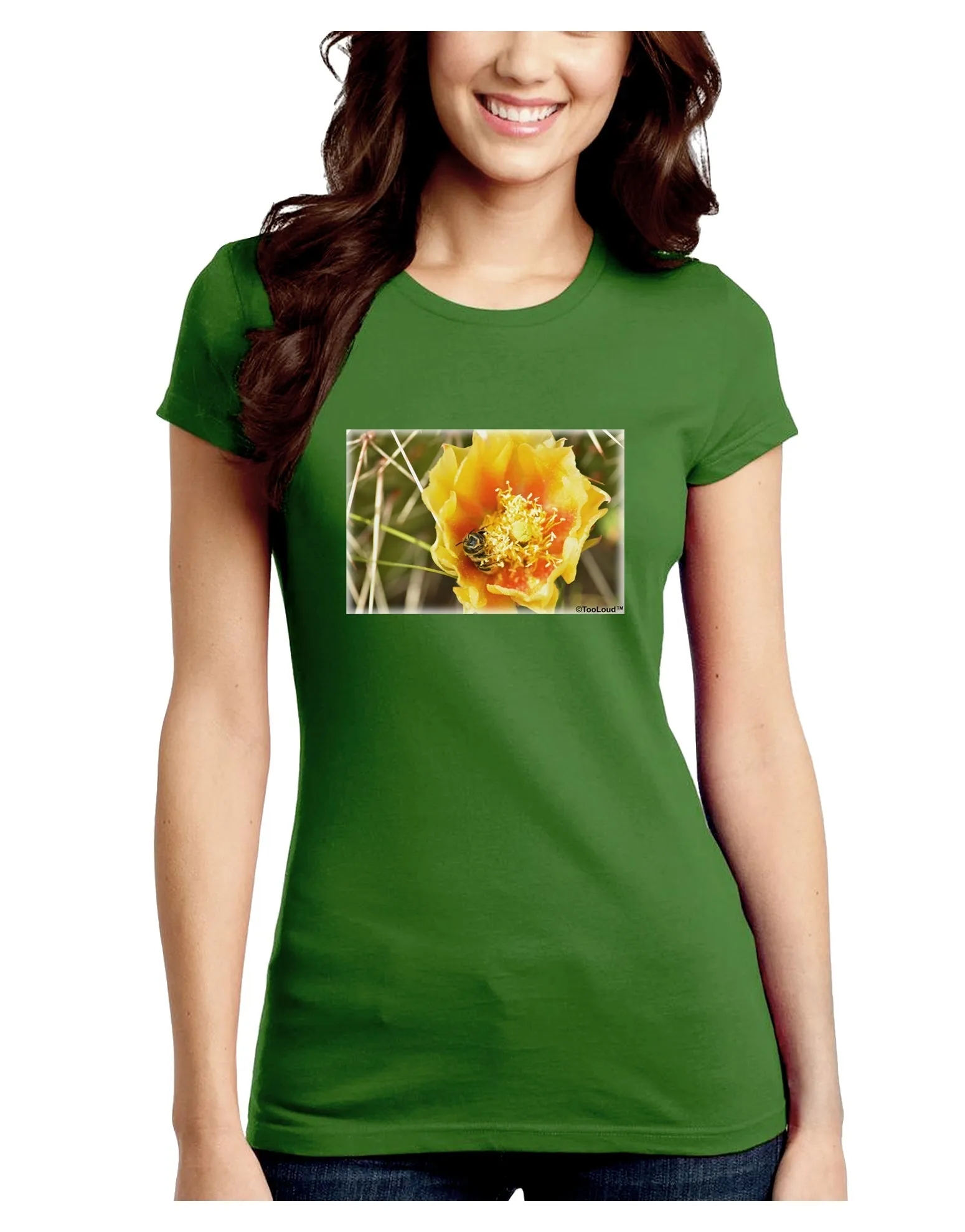 Bee Cactus Juniors Petite Crew Dark T-Shirt