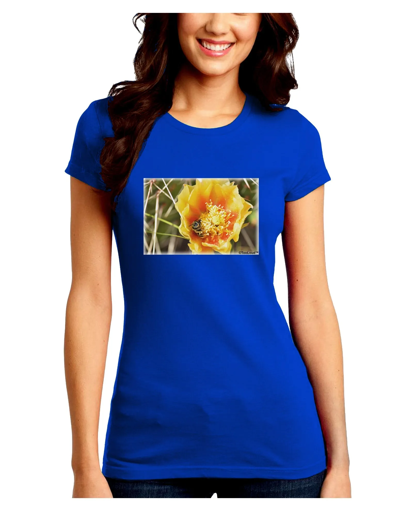 Bee Cactus Juniors Petite Crew Dark T-Shirt