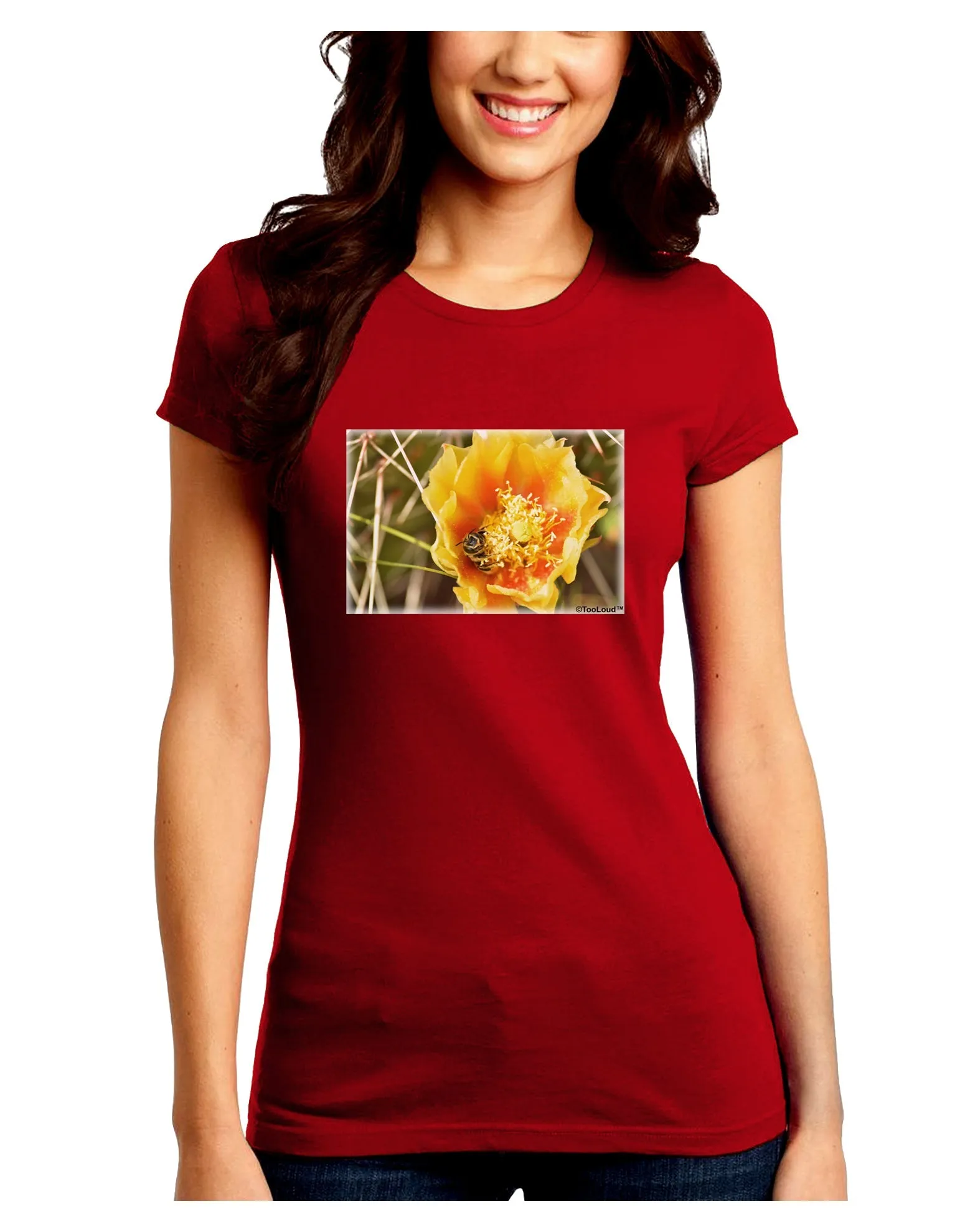 Bee Cactus Juniors Petite Crew Dark T-Shirt