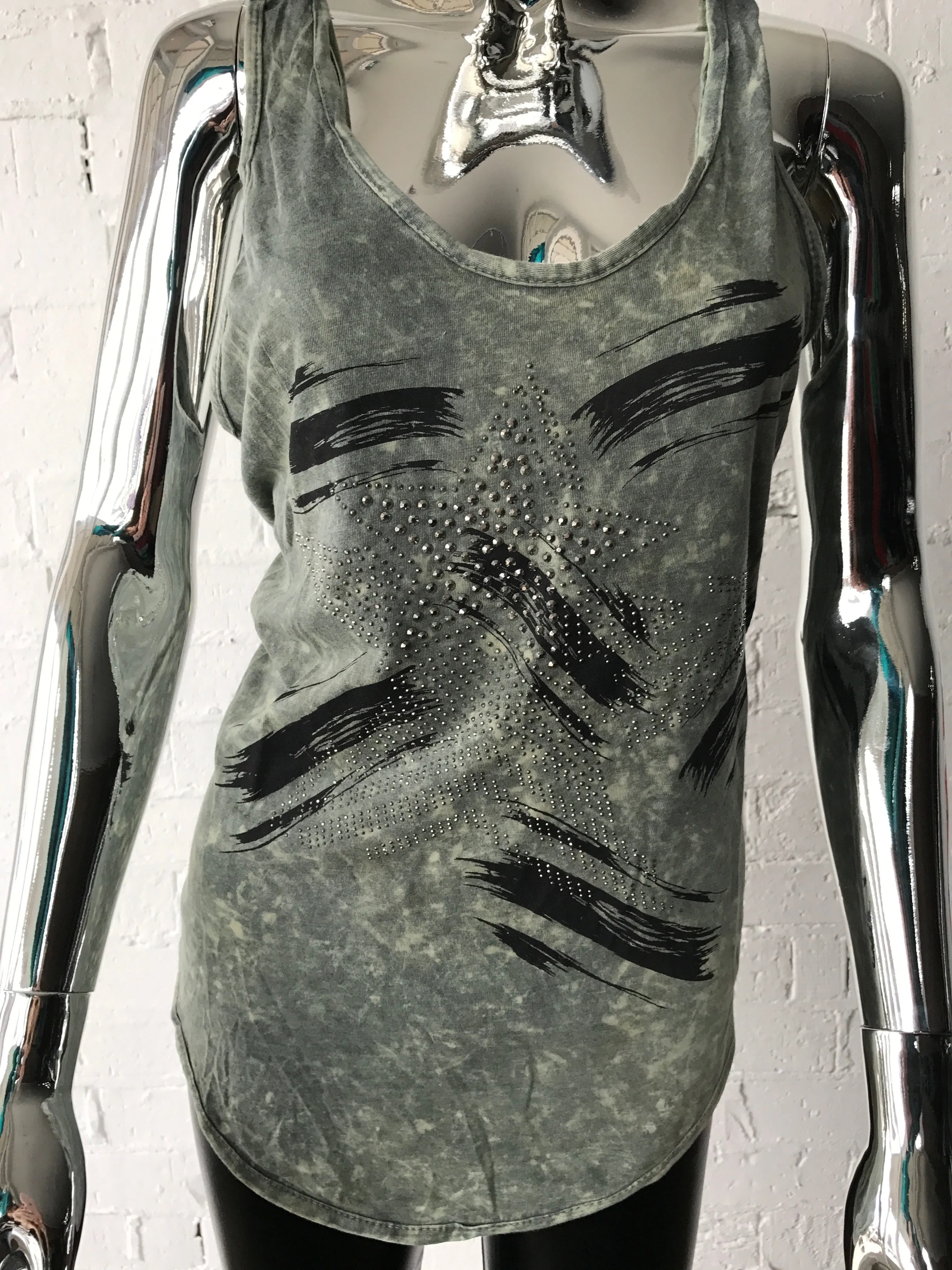 Cross Back Tank  Grey Studded Star