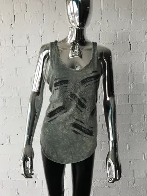 Cross Back Tank  Grey Studded Star