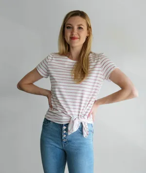JUNO tee in White/Rose stripe