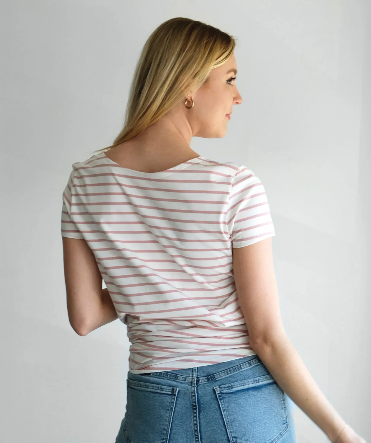 JUNO tee in White/Rose stripe