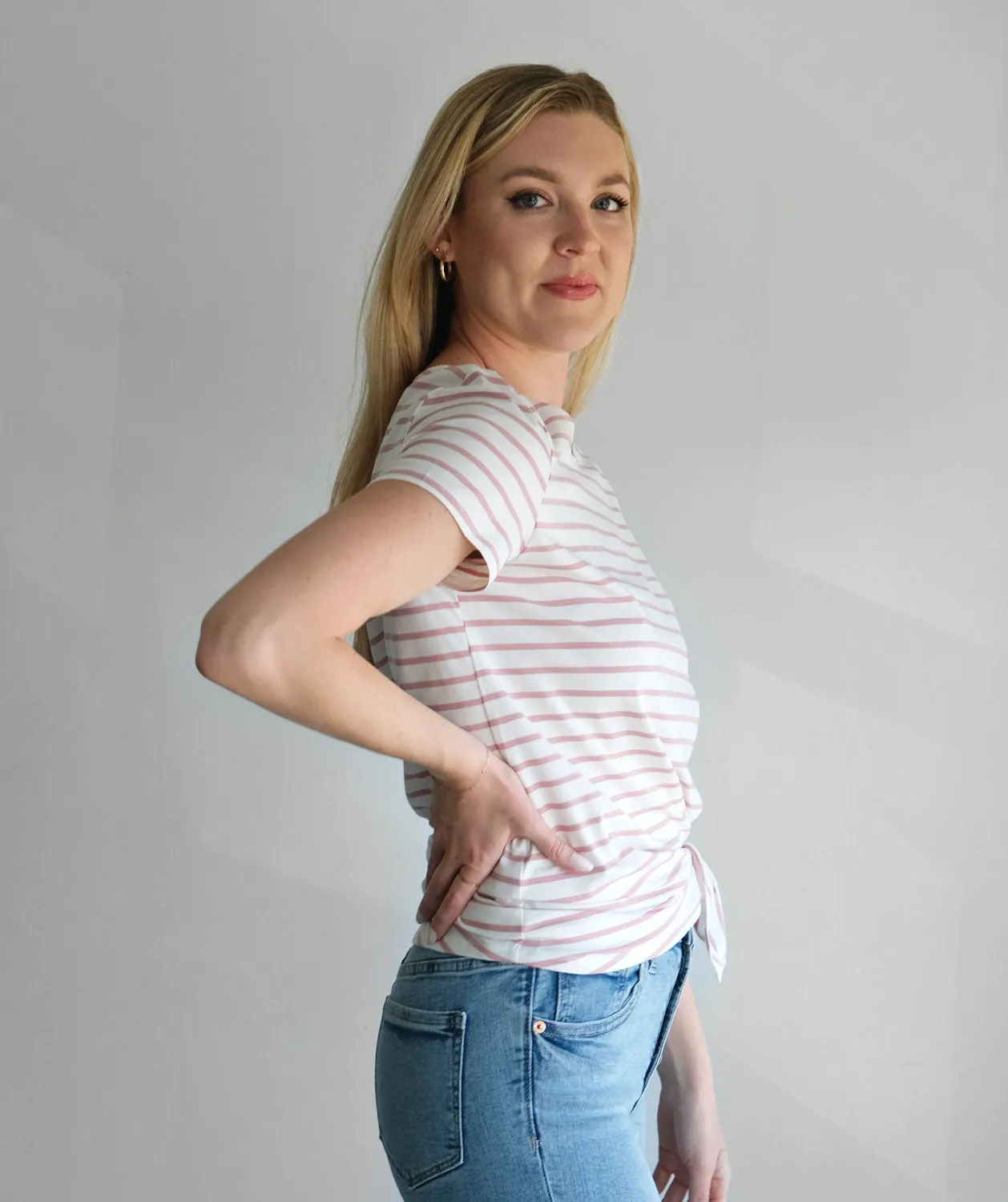 JUNO tee in White/Rose stripe