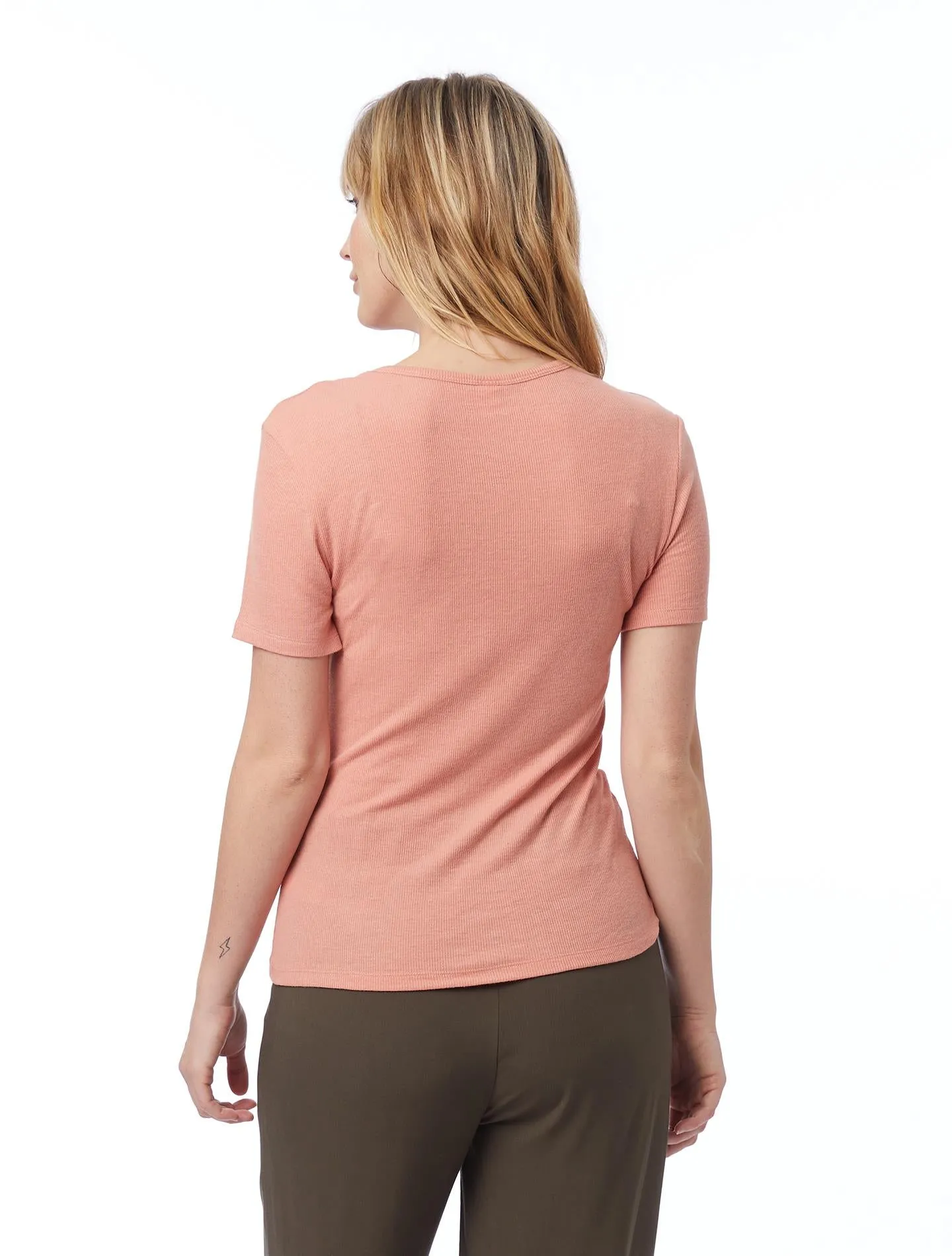 Mia Slinky Rib Crew T-Shirt (Sunset Coral)