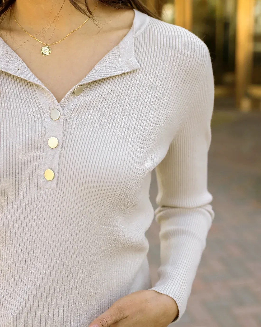 *SALE* Grace & Lace Ribbed Henley Sweater - Oatmeal