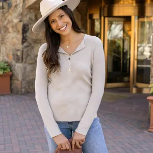 *SALE* Grace & Lace Ribbed Henley Sweater - Oatmeal