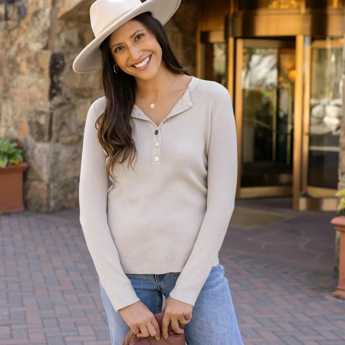 *SALE* Grace & Lace Ribbed Henley Sweater - Oatmeal