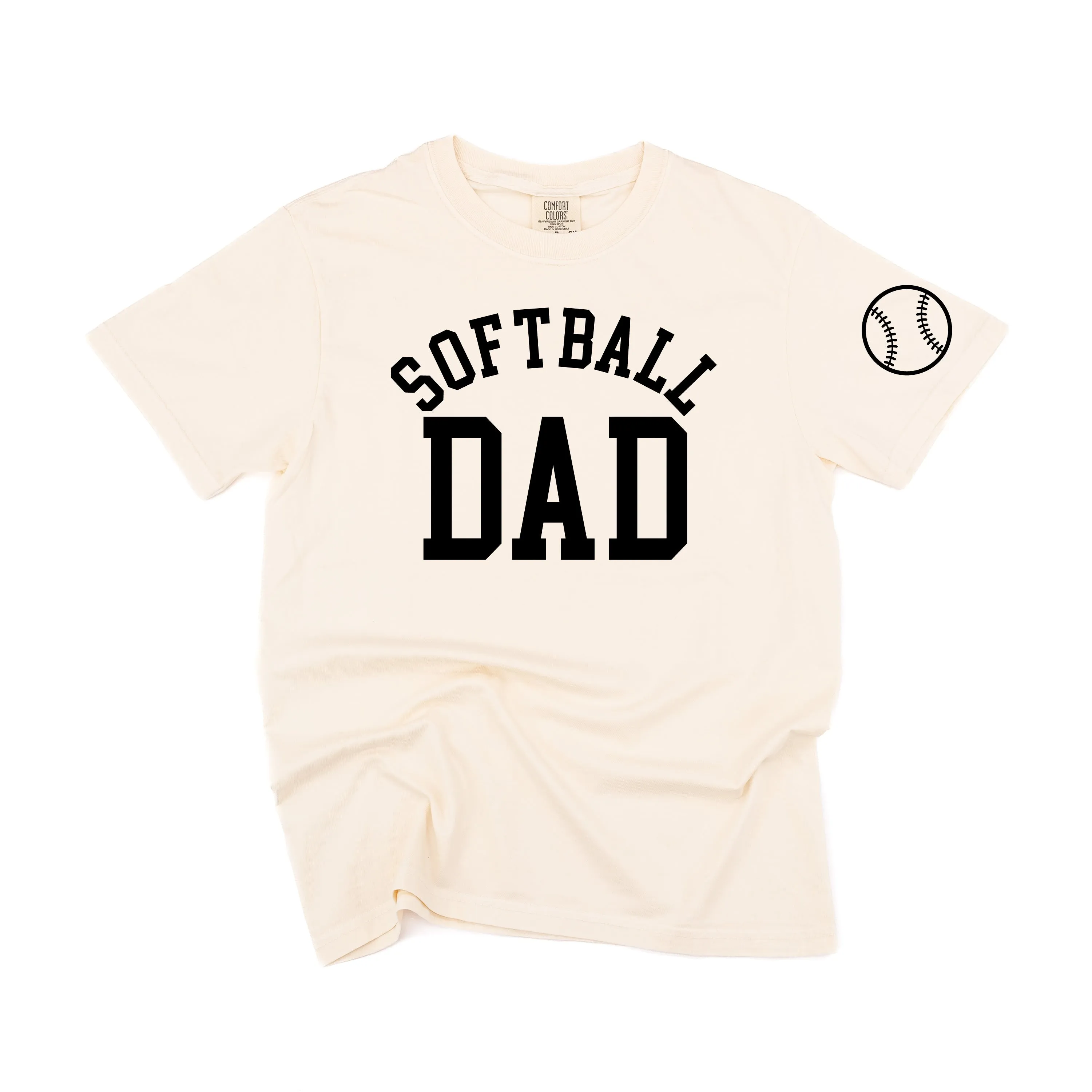 Softball Dad - Baseball Detail on Sleeve - SHORT SLEEVE COMFORT COLORS TEE