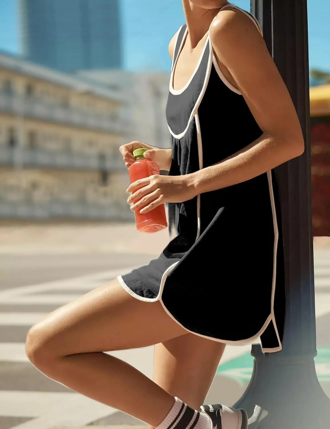 Womens Casual Summer Pleated Sleeveless Crewneck Tank Dress Loose Sundress Athletic Mini Dress